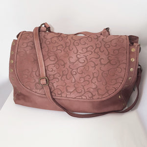 CLEARANCE One Left - Dusty Pink Laser Engraved Distressed Leather Bag