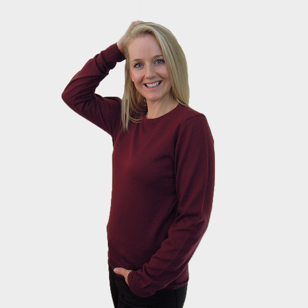 Crew neck sweater merino wool maroon mulberry