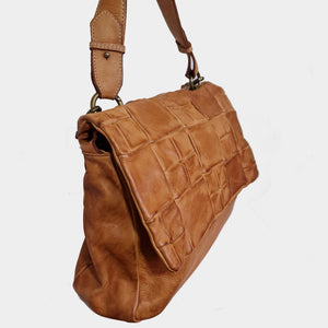 CLEARANCE One Left - Washed Leather Bag With Quilted Leather Squares