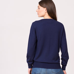 Crew neck sweater merino wool navy