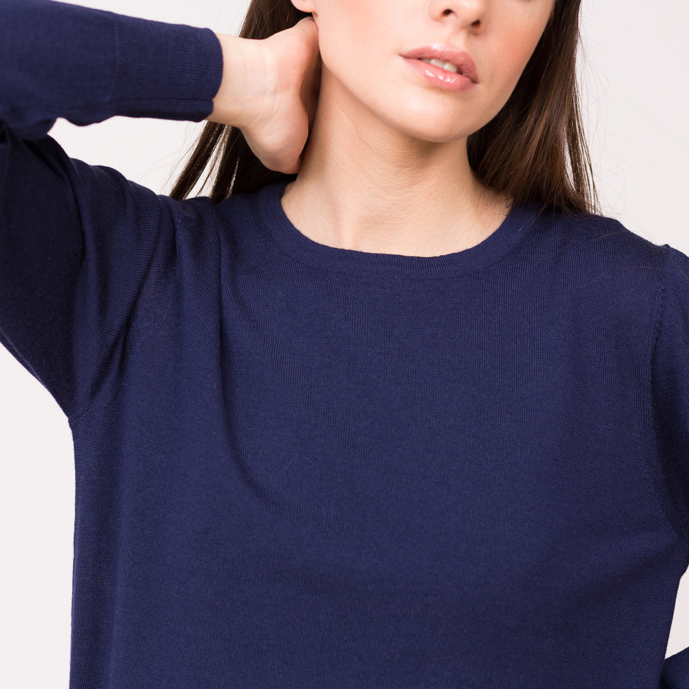 Crew neck sweater merino wool navy