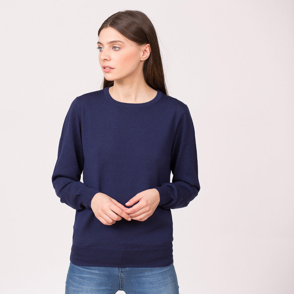 Crew neck sweater merino wool navy
