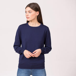 Crew neck sweater merino wool navy