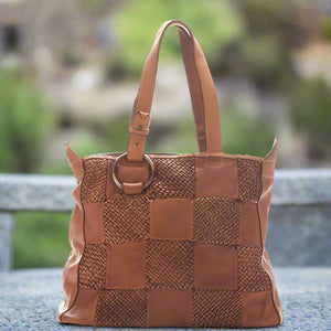 CLEARANCE One Left - Woven Patchwork Leather Tote Bag
