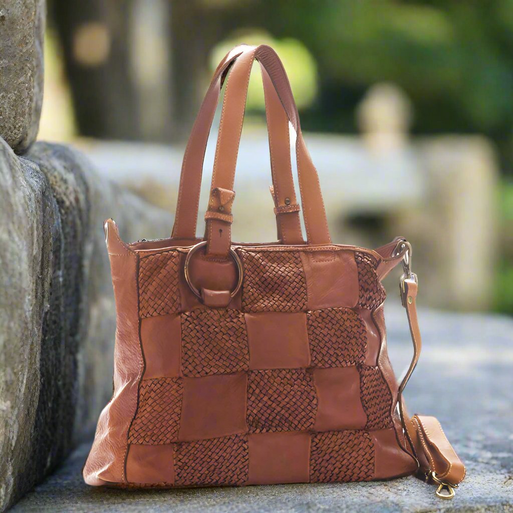 CLEARANCE One Left - Woven Patchwork Leather Tote Bag