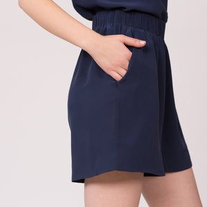 silk shorts navy high waist viscose lining