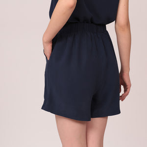 silk shorts navy high waist viscose lining