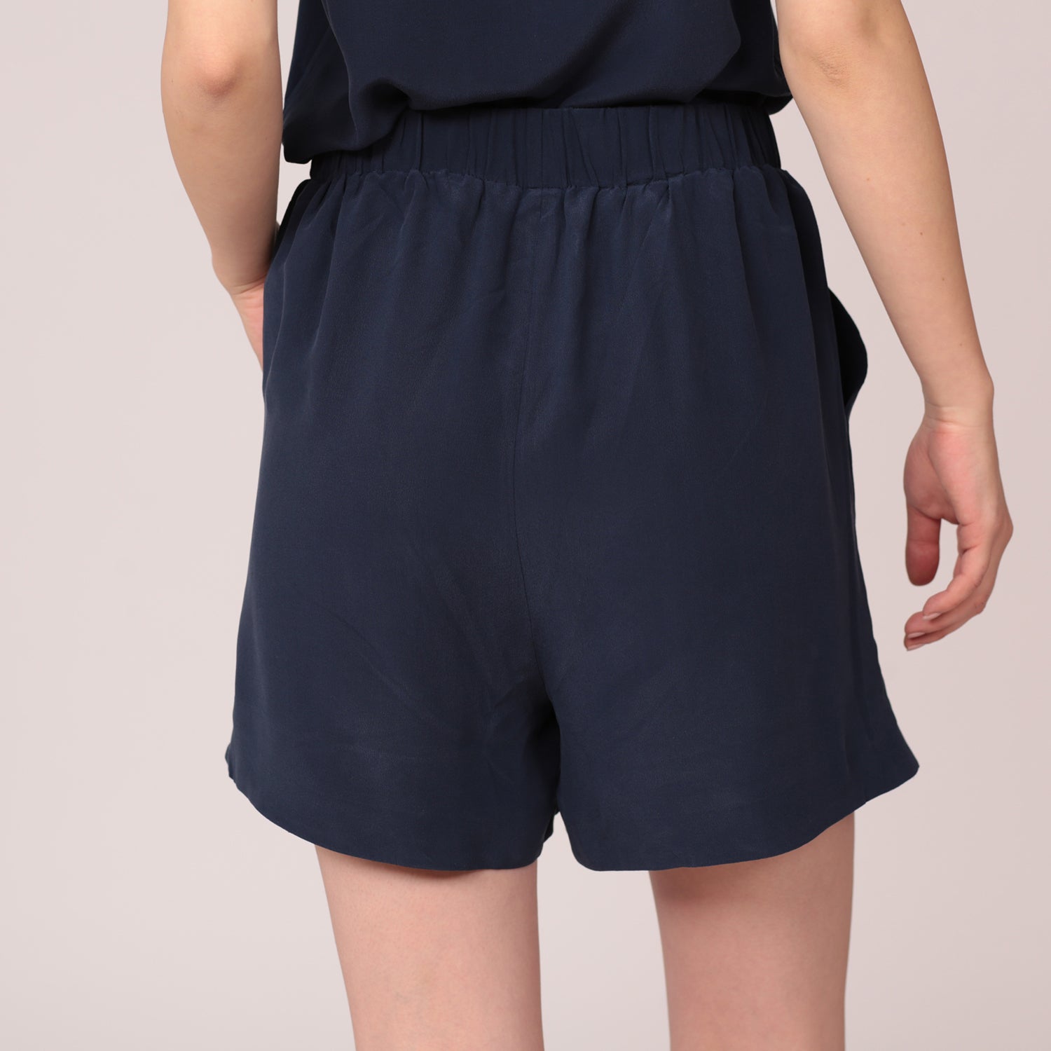 silk shorts navy high waist viscose lining