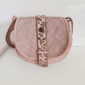 CLEARANCE One Left - Pink Studded Leather Small Crossbody - Washed Italian Leather