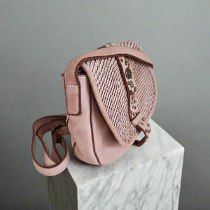 CLEARANCE One Left - Pink Studded Leather Small Crossbody - Washed Italian Leather