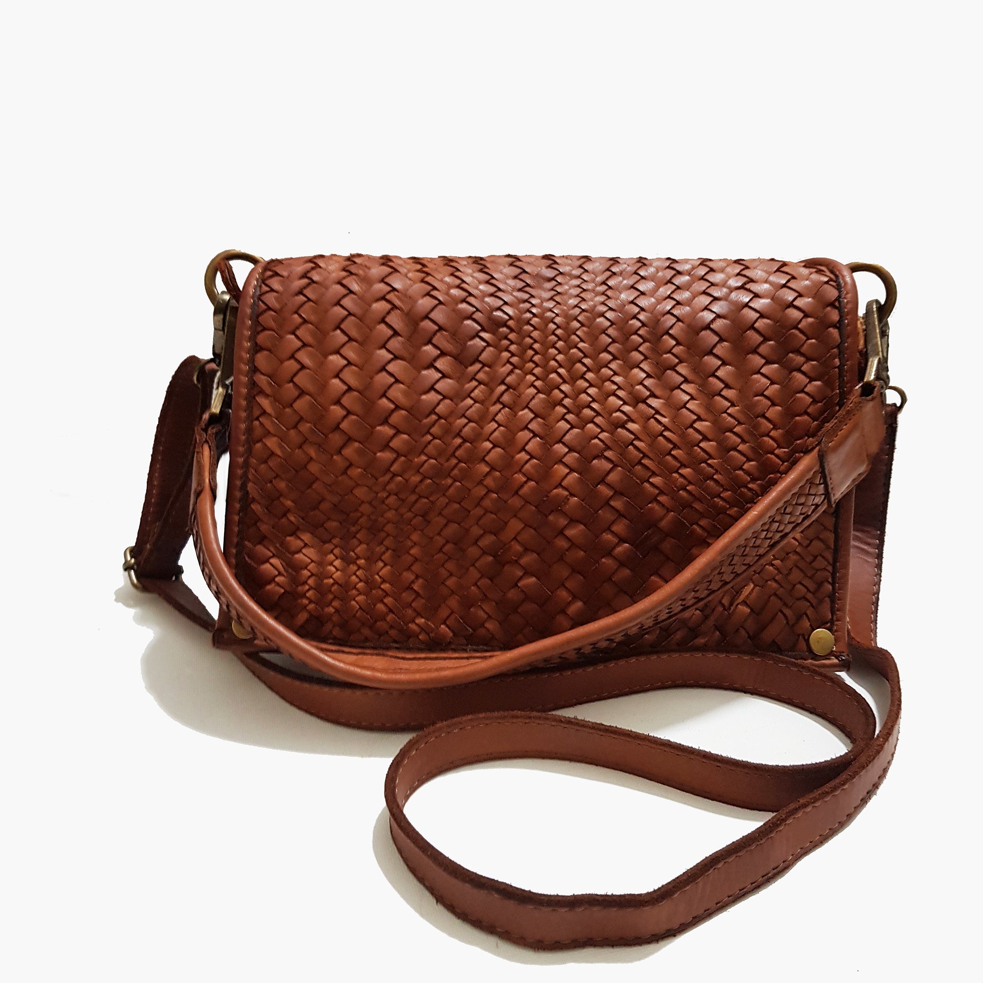 Woven Leather Small Crossbody with Woven Handle