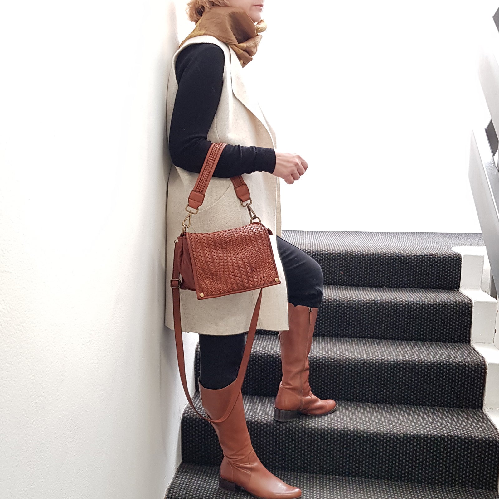 Woven Leather Small Crossbody with Woven Handle