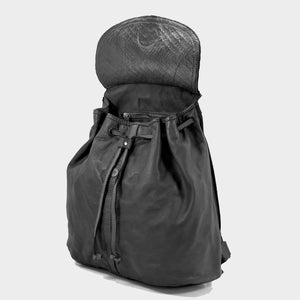 Large Leather Backpack with Woven Top Closure