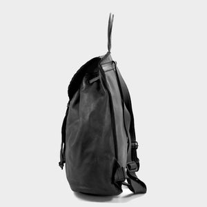 Large Leather Backpack with Woven Top Closure