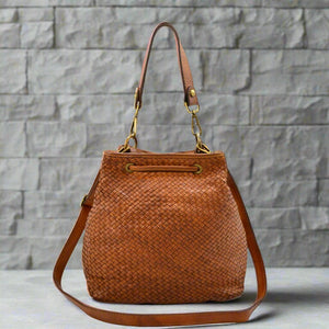 Woven Genuine Leather Bucket Bag / Crossbody - Medium