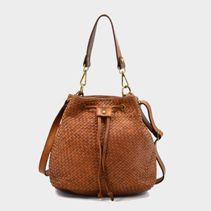 Woven Genuine Leather Bucket Bag / Crossbody - Medium
