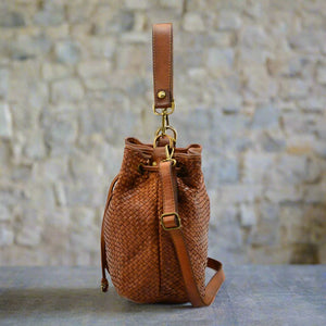 Woven Genuine Leather Bucket Bag / Crossbody - Medium