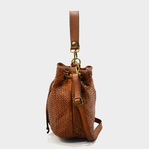 Woven Genuine Leather Bucket Bag / Crossbody - Medium