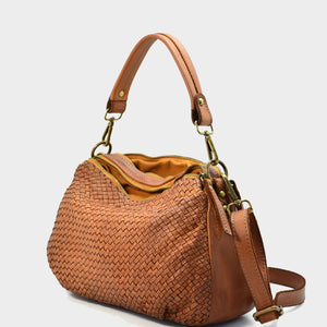 CLEARANCE One Left - Double Compartment Woven Leather Crossbody
