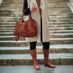 Distressed Leather City Bag in Cognac