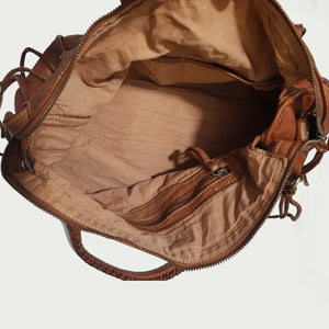 Distressed Leather City Bag in Cognac