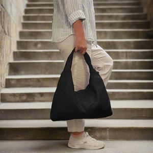 Woven Hobo Leather Bag With Smooth Leather Handle