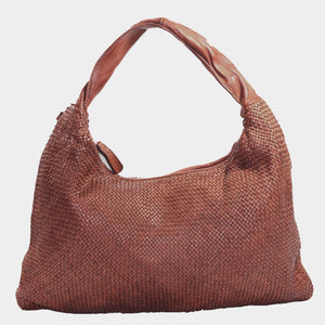Woven Hobo Leather Bag With Smooth Leather Handle