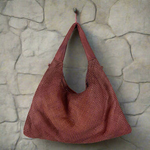 Woven Hobo Leather Bag With Smooth Leather Handle