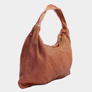 Woven Hobo Leather Bag With Smooth Leather Handle