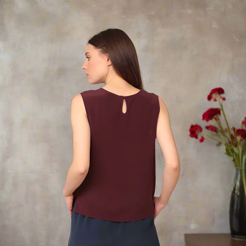 pure silk top shirt sleeveless maroon mulberry