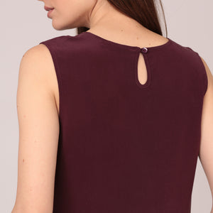 pure silk top shirt sleeveless maroon mulberry