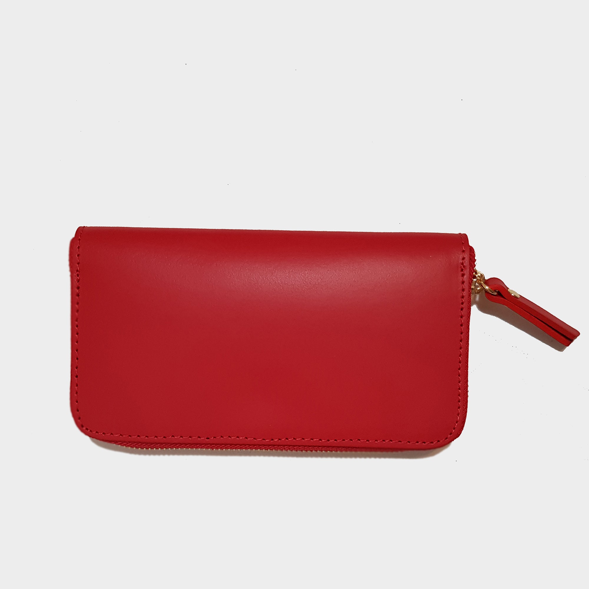 Red Structured Leather Zipped Wallet