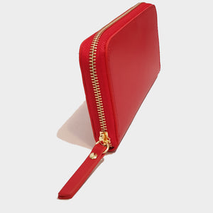 Red Structured Leather Zipped Wallet