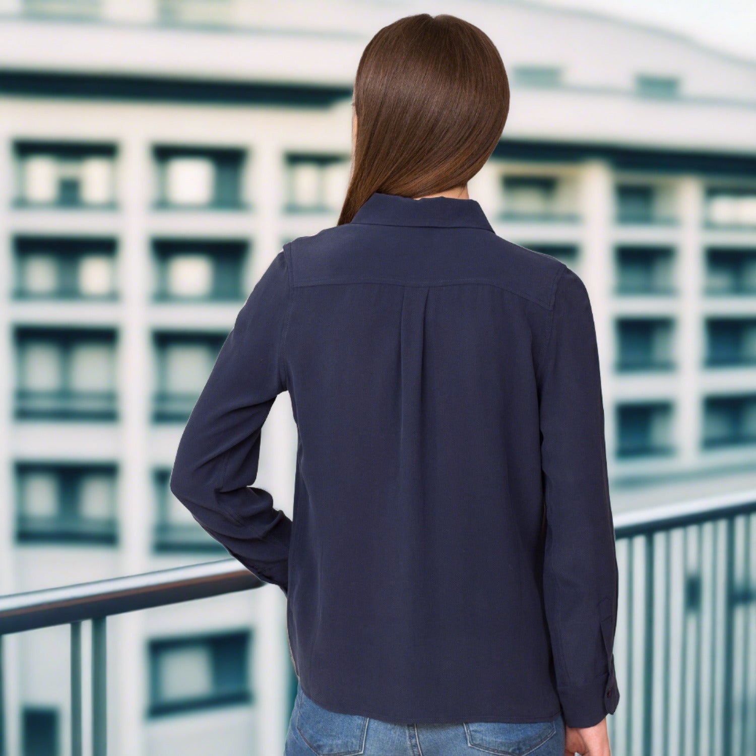 classic shirt pure silk long sleeve navy