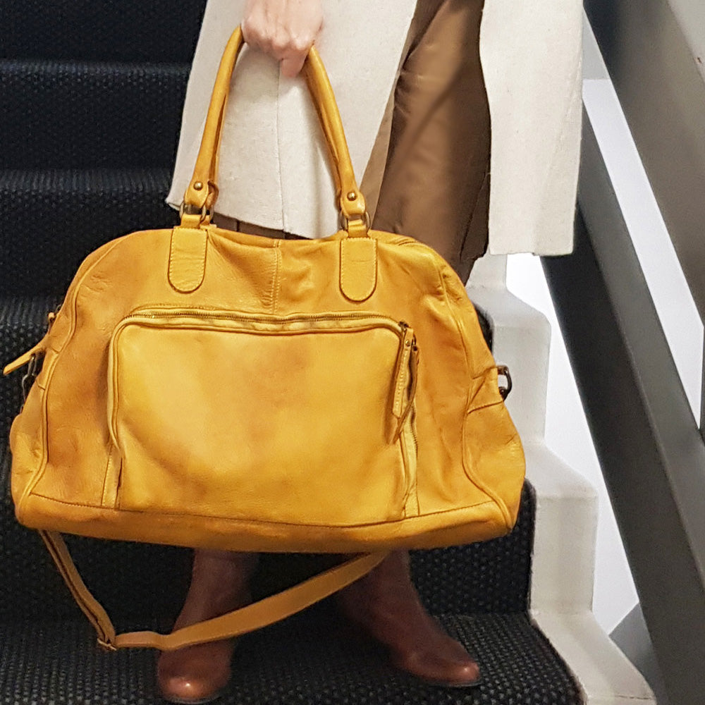 Washed Leather Weekender / Hand Luggage Bag